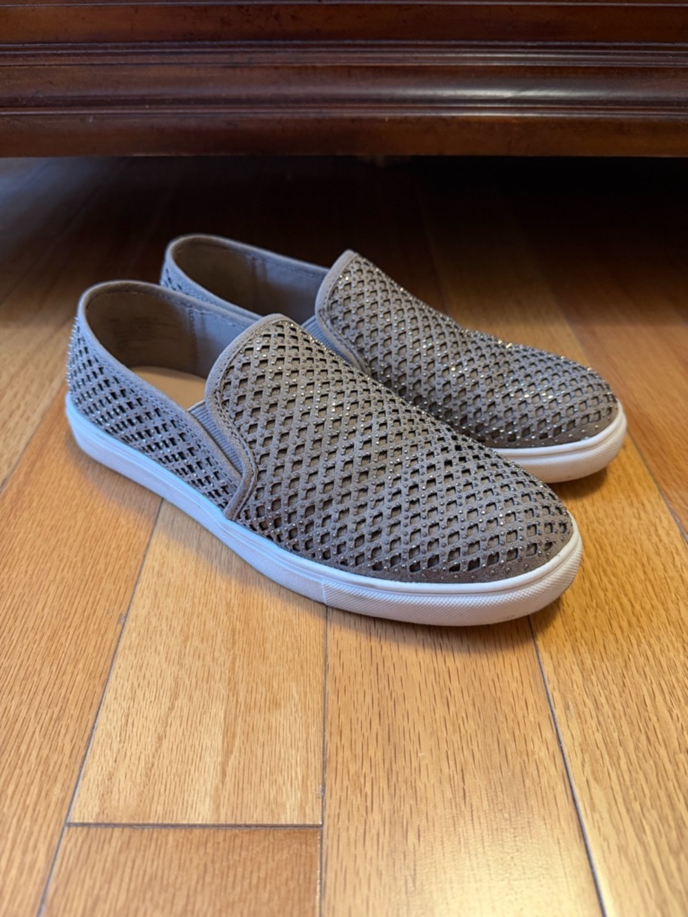 Material Girl Taupe Perforated Slip-On Sneakers with White Sole